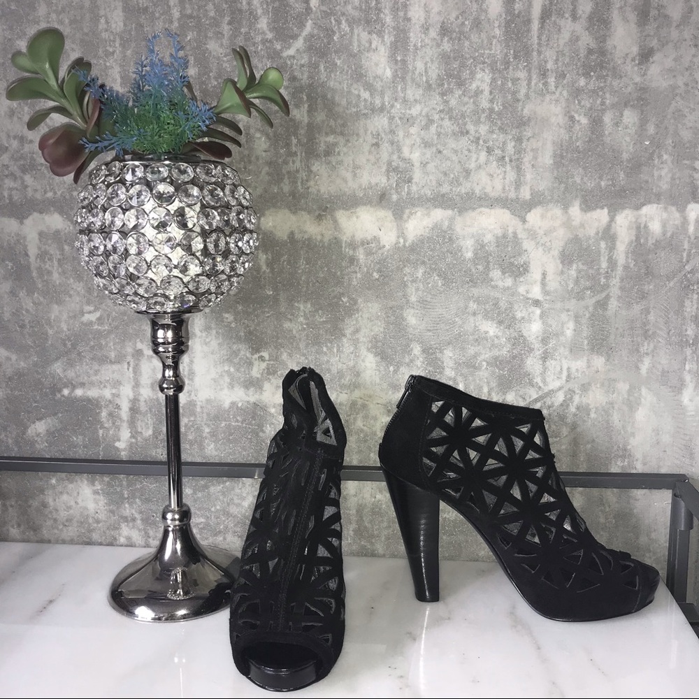 Calvin Klein Women Peep Toe Suede Bootie Heels